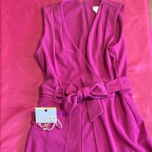 Brand New! Never Worn! Raspberry jumpsuit & matching 6 piece earring set! Size 8